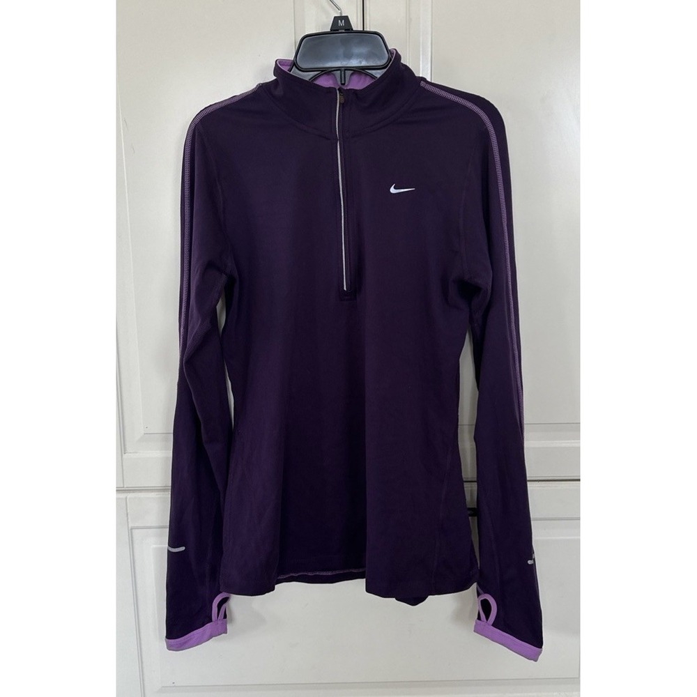 Nike Dri-FIT Womens 1/4 Zip Mock Neck Long Sleeve Pullover Purple Small